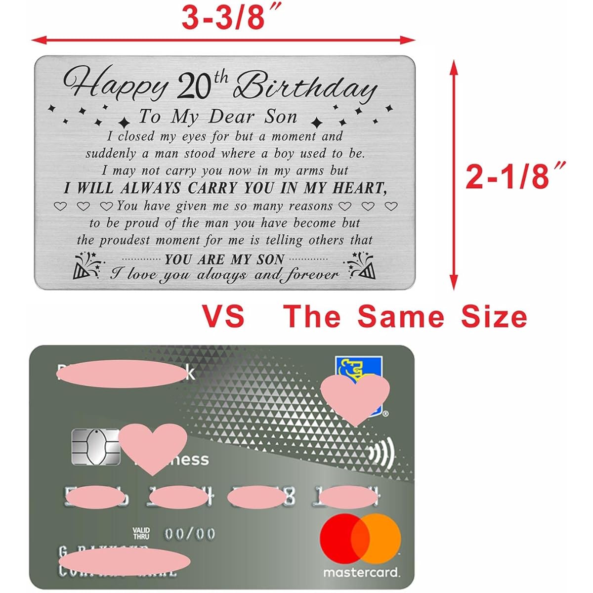 DEGASKEN Happy Son 20th Birthday Card Gift 20th Birthday Gift Gift for Son Personalized Steel Engraved Wallet Card