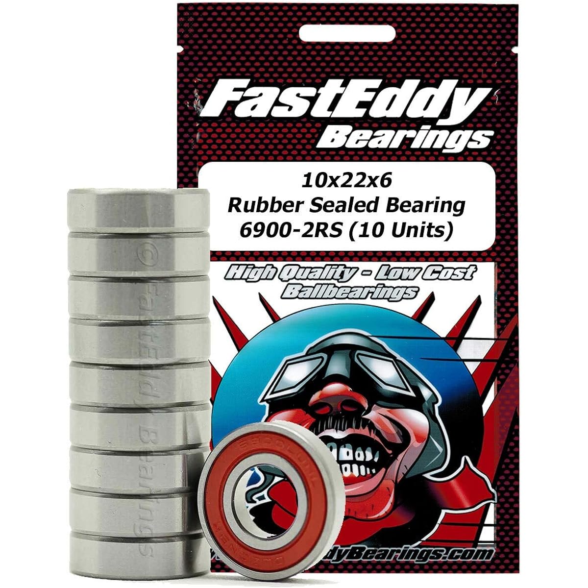 FastEddy Bearing 10x22x6 Rubber Sealed Bearing 6900-2RS (10 Units)