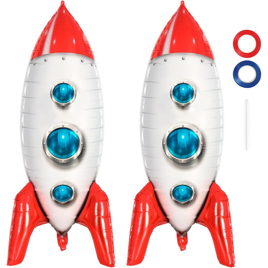 2pcs 4D Rocket Ship Balloon Helium Balloon Space Foil Balloon Rocket Shaped Big Mylar Foil Balloon Kids Toy Baby Shower Space Theme Birthday Party Decoration