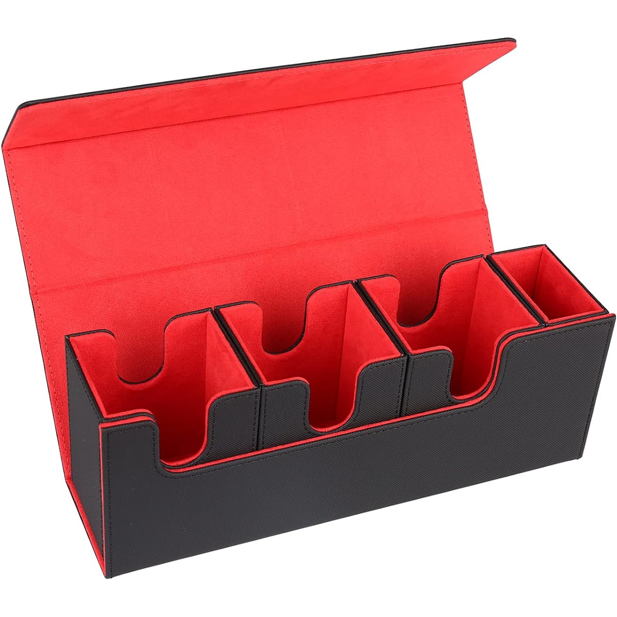 Venssu Deck Case Card Case Trading Card Case Vertical Case Removable PU Leather "Can be used for Yu-Gi-Oh! Pokemon Duema Various Card Games" Sleeve Compatible (Black Interior Red/Dice Holder Included)