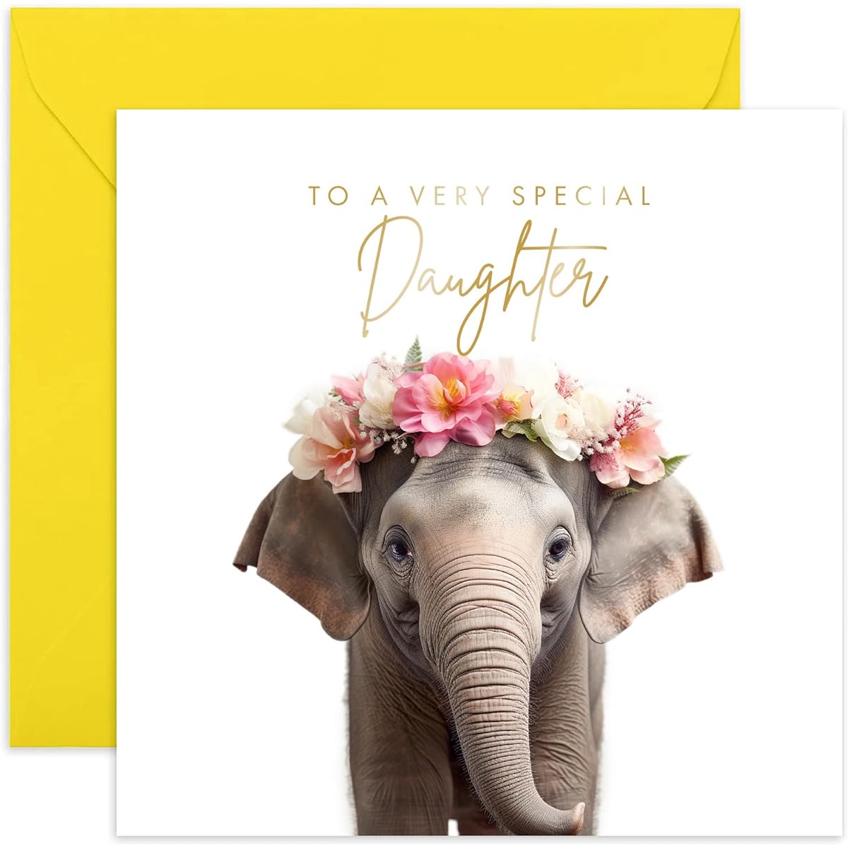 Old English Co. Elephant Very Special Daughter Card - Elephant Flowers Cute Birthday Card Congratulations Card from Mom to Daughter | Blank Envelope Inside