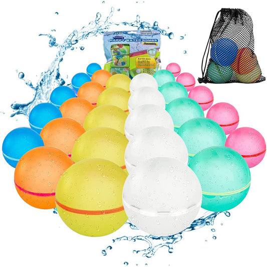 30pcs Refillable Water Balloons, Reusable Water Balloons, Quick Fill Self Seal Soft Silicone Water Bombs Splash Balls, Fun Outdoor Water Fight Game Toys, Summer Pool Beach Toys, Ages 3+