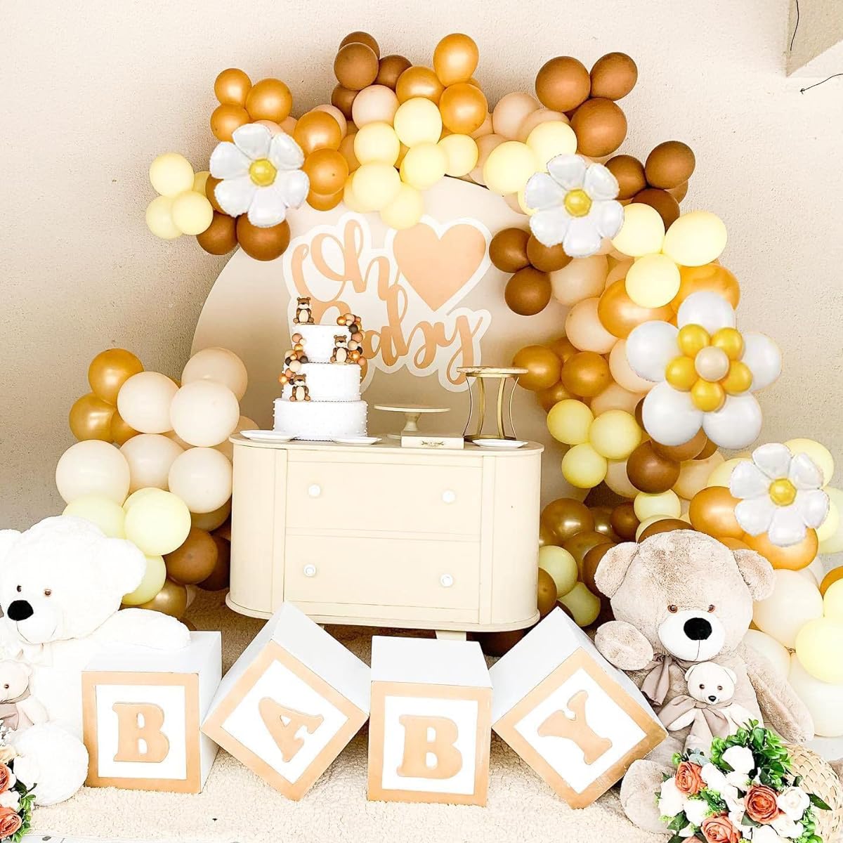 Daisy Balloon Garland Arch Kit, 112 Daisy Flower Balloons, Retro Hippie Yellow Apricot Brown Balloon Garland Arch for Birthday Boho Daisy Theme Wedding Baby Shower Party Decorations (Retro Yellow)