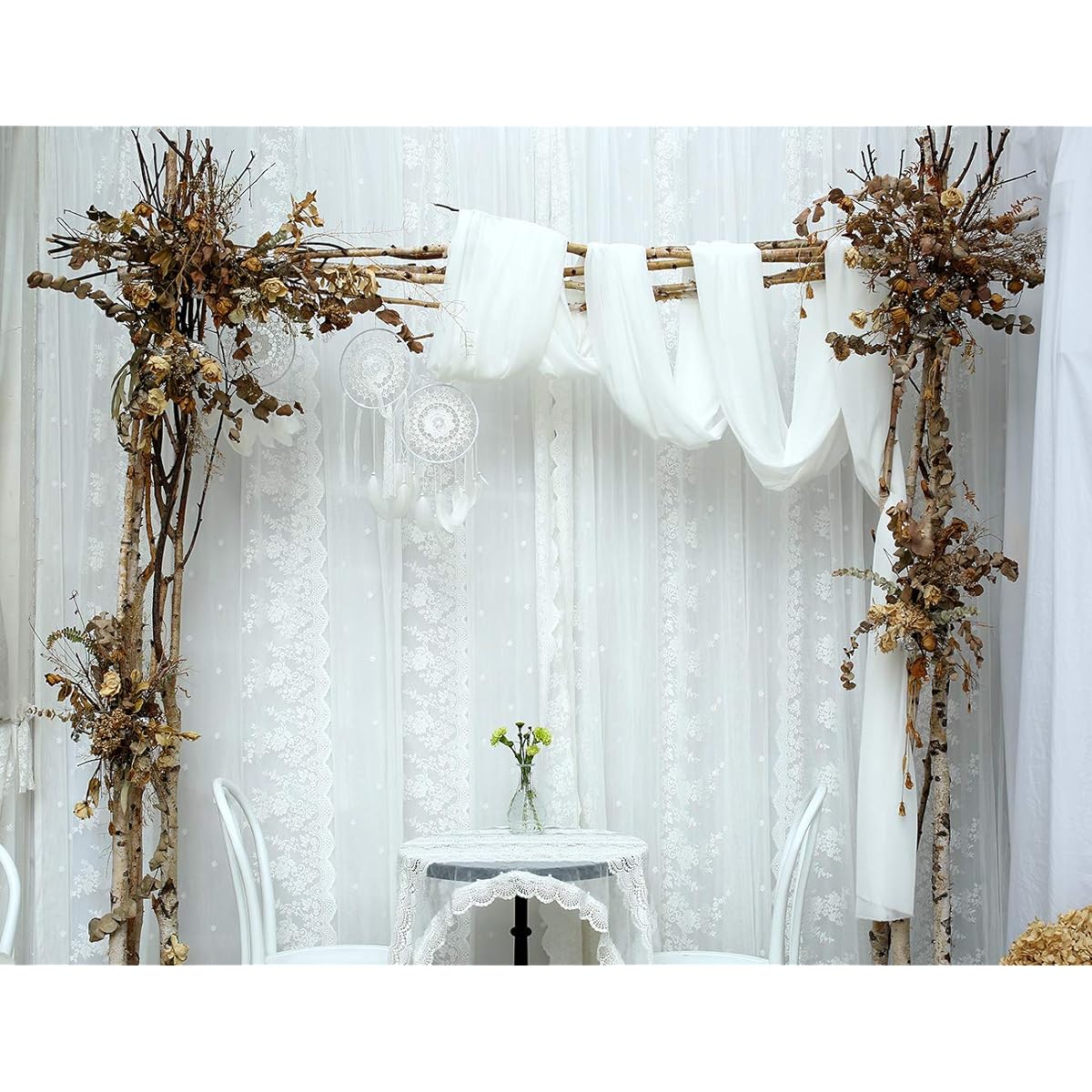 SHERWAY 27 x 216 Inch White Chiffon Wedding Table Runner, Extra Long 18 Feet White Tablecloth Table Overlay for Rustic Wedding Bridal Shower Baby Shower Party Table Decorations