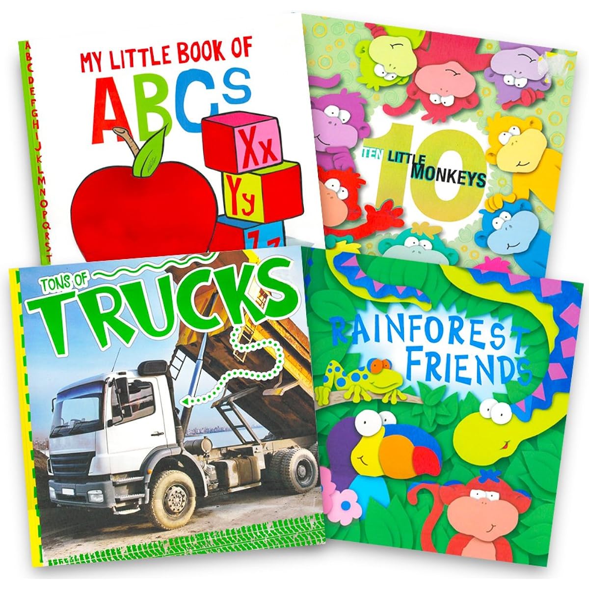 Bendon Psperback Picture Books 4-Pack (Baby Animals on the Farm, Forest Animals, Tonnes of Trucks, & Tough, Tough Tractors