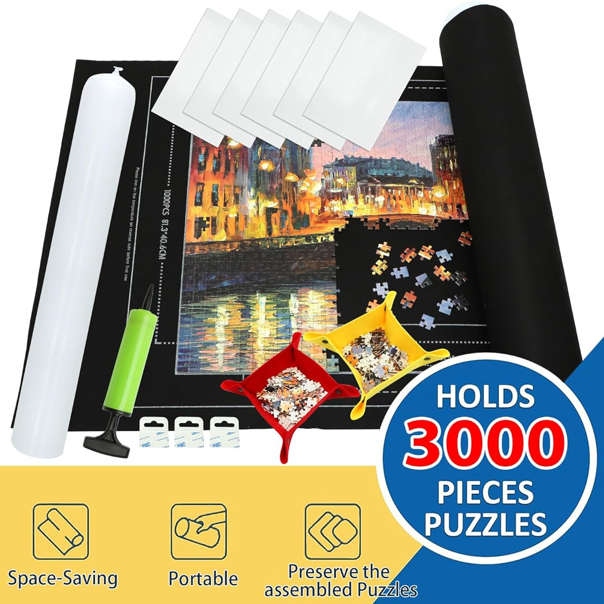 3000 Piece Jigsaw Puzzle Roll Mat Puzzle Storage Puzzle Saver Jigsaw Puzzle Mat Roll Up Puzzle Mat Eco-Friendly Material Store Jigsaw Puzzles Up to 3,000 Pieces