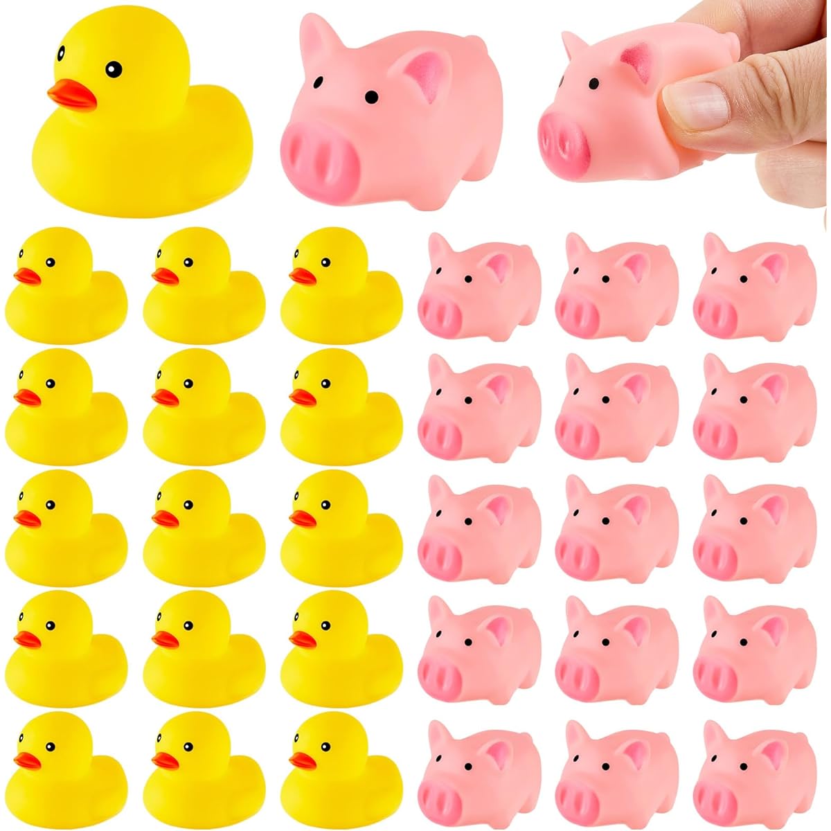 30 Pieces Mini Rubber Ducky Rubber Pig Bath Toy Rubber Pigs Small Rubber Ducky Pig Party Favor Floating Bath Animal Toy