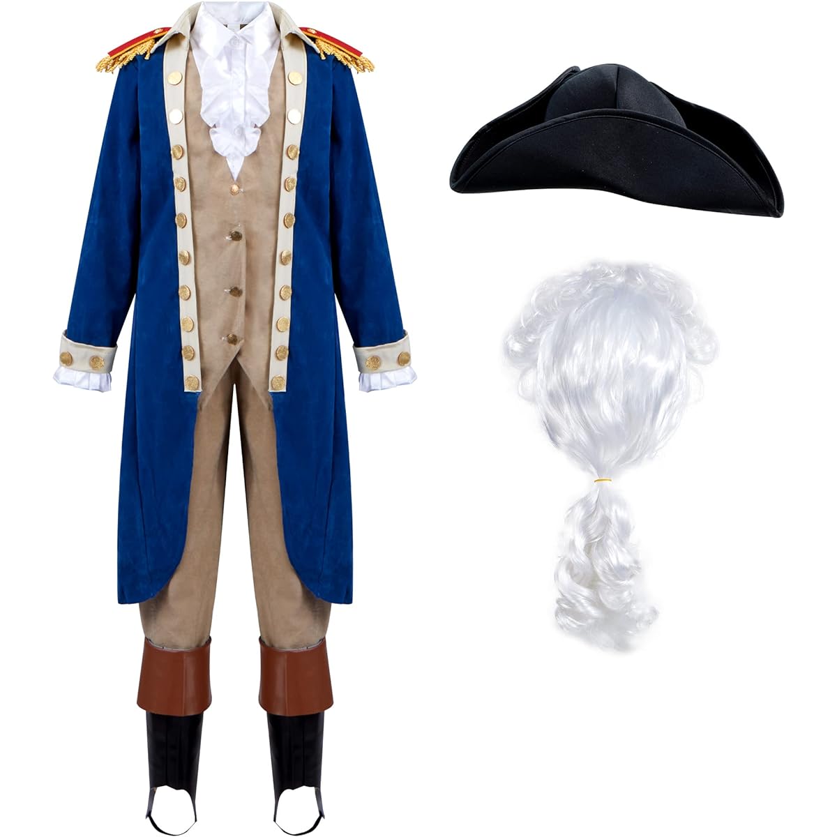 Spooktacular Creations George Washington Colonial Boys Costume Set with Wig and Hat for Halloween Dress Up Party