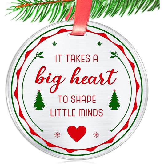Teacher Appreciation Gifts - Christmas Ornaments Taking Big Hearts to Shape Little Hearts - Christmas Holiday Decoration Gifts - 3 Inch Flat Stainless Steel