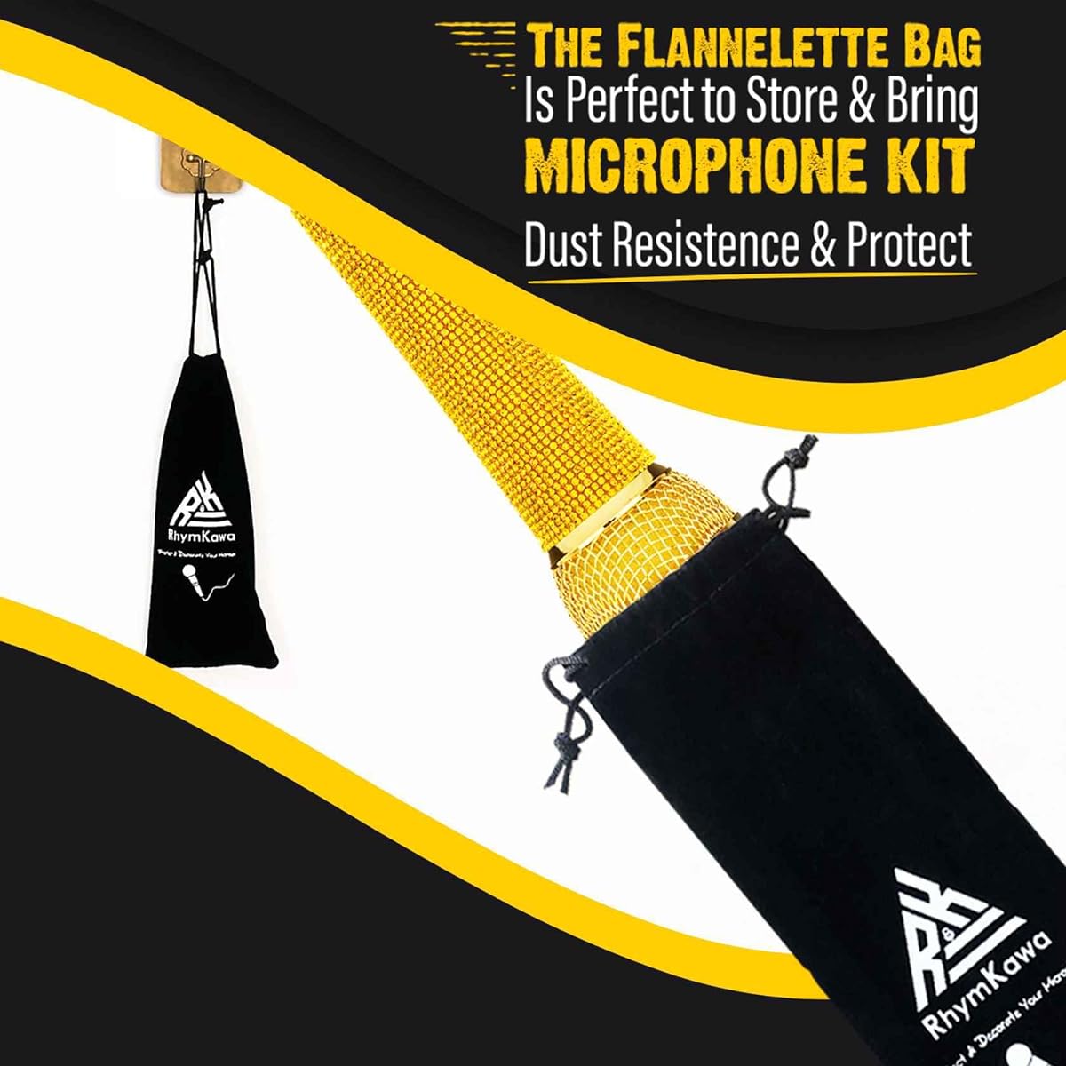 RhymKawa Gold Wired Microphone with Cable Cardioid Dynamic Vocal Mic Rhinestone Handle Metal Body (Gold)