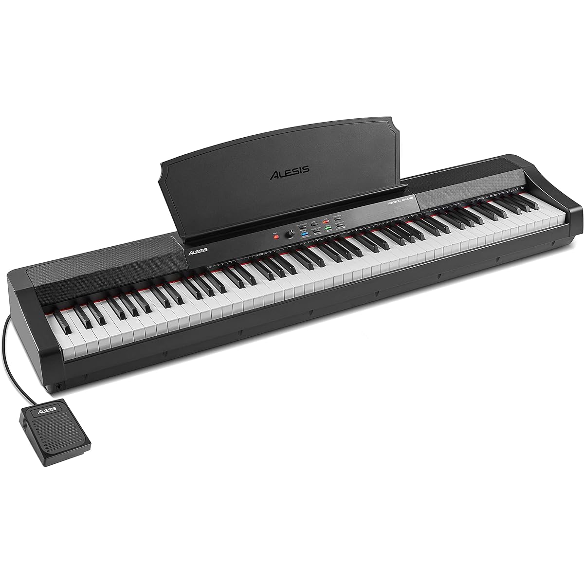 [Set Purchase] Alesis Digital Piano 88 Keys Full Size Graded Hammer Action Keyboard 16 Built-in Sounds/Speaker/Sustain Pedal and Music Stand Included Recital Grand Black & RockJam Xfinity Keyboard Stand RJXX363-MC