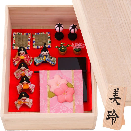 Hina dolls, small, case decoration, storage case, wooden tag, S, Hana-Kicho Warabe Hina dolls, set of 5, Ryukodo