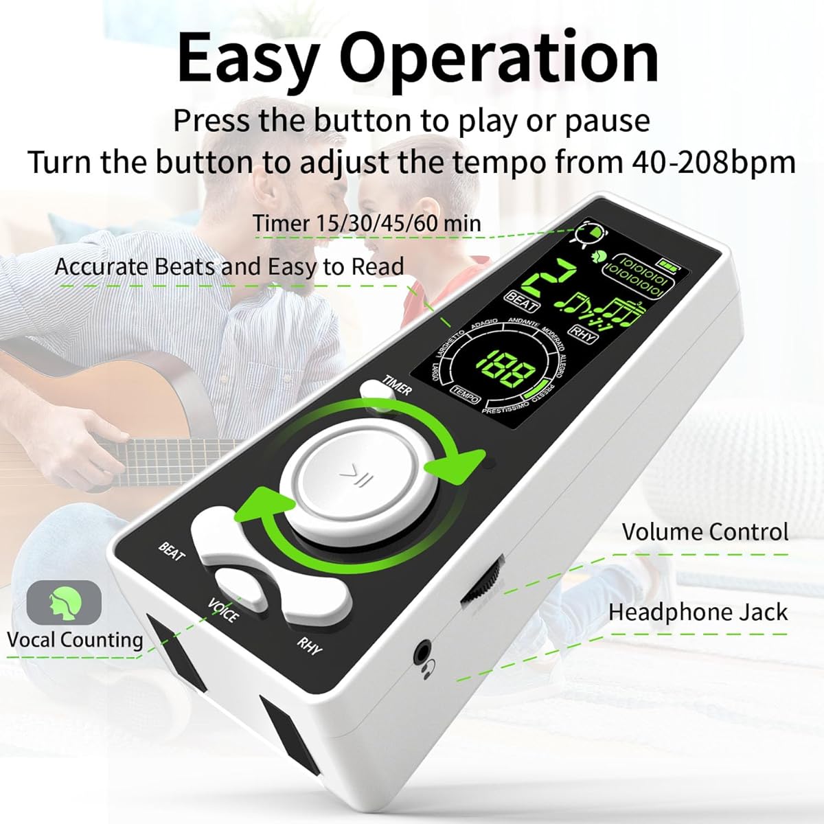 Electronic Digital Metronome for Musicians Piano Guitar Violin Instrument Volume & Beat Speed Adjustable Universal (Blue)