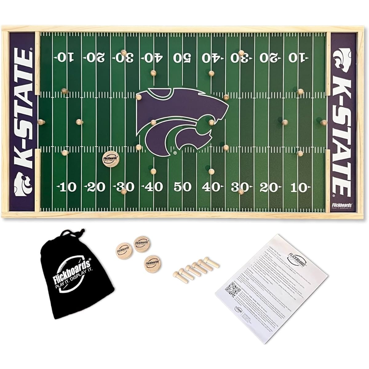 Flickboards 2-in-1 Kansas State University Wildcats Officially Licensed Party Game Sports Decor Family Friendly 2 Player Indoor Outdoor Handmade Wooden Tabletop Football Tailgate Fun