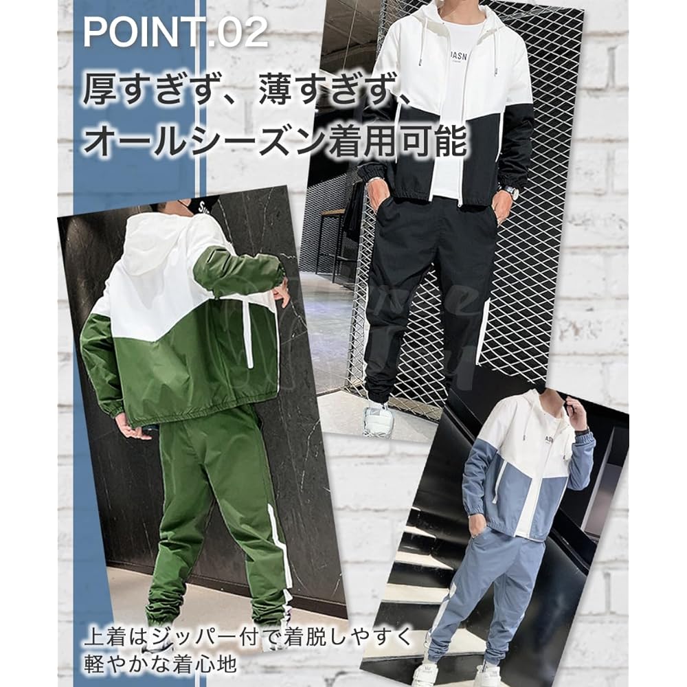 [three Joy] Recommended for leisure sports! Top and Bottom Setup Men's Windbreaker Jersey Stylish Sportswear Available in 3 Colors M-2XL