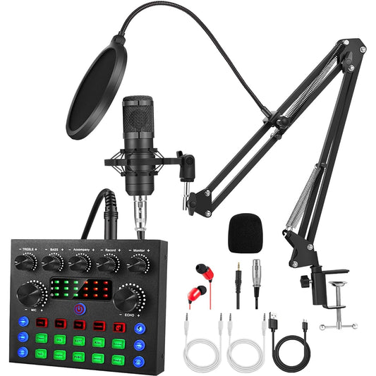 ALPOWL Podcast Equipment Set with Cardioid Designer BM800 Microphone for Gamers and All-in-One DJ Mixer, Perfect for Live Streaming/Singing/YouTube/Gaming (Black)