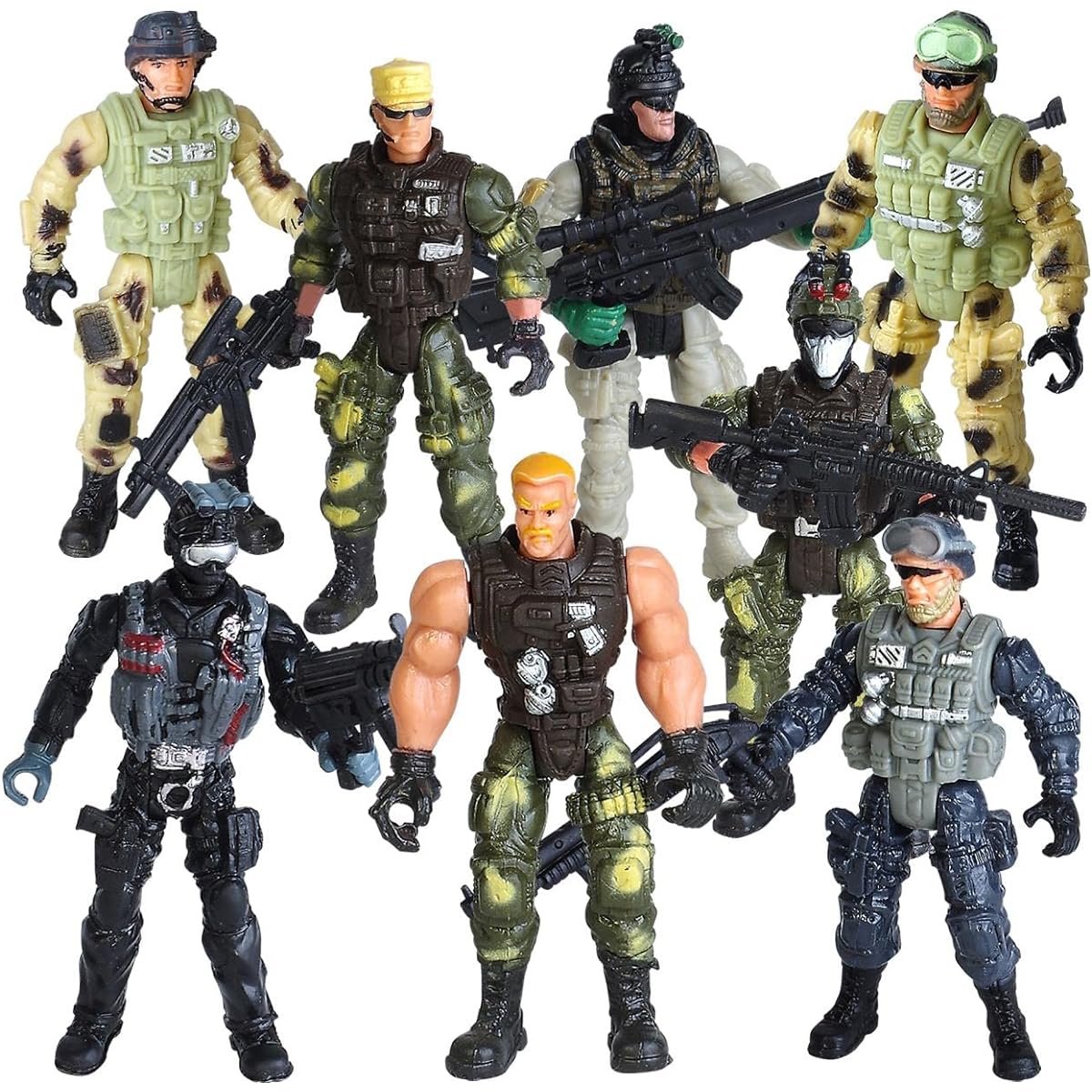 Military Toy Soldier Action Figure Playset US Army Men SWAT Team Military Weapons Accessories for Kids Boys Girls 8 Pack