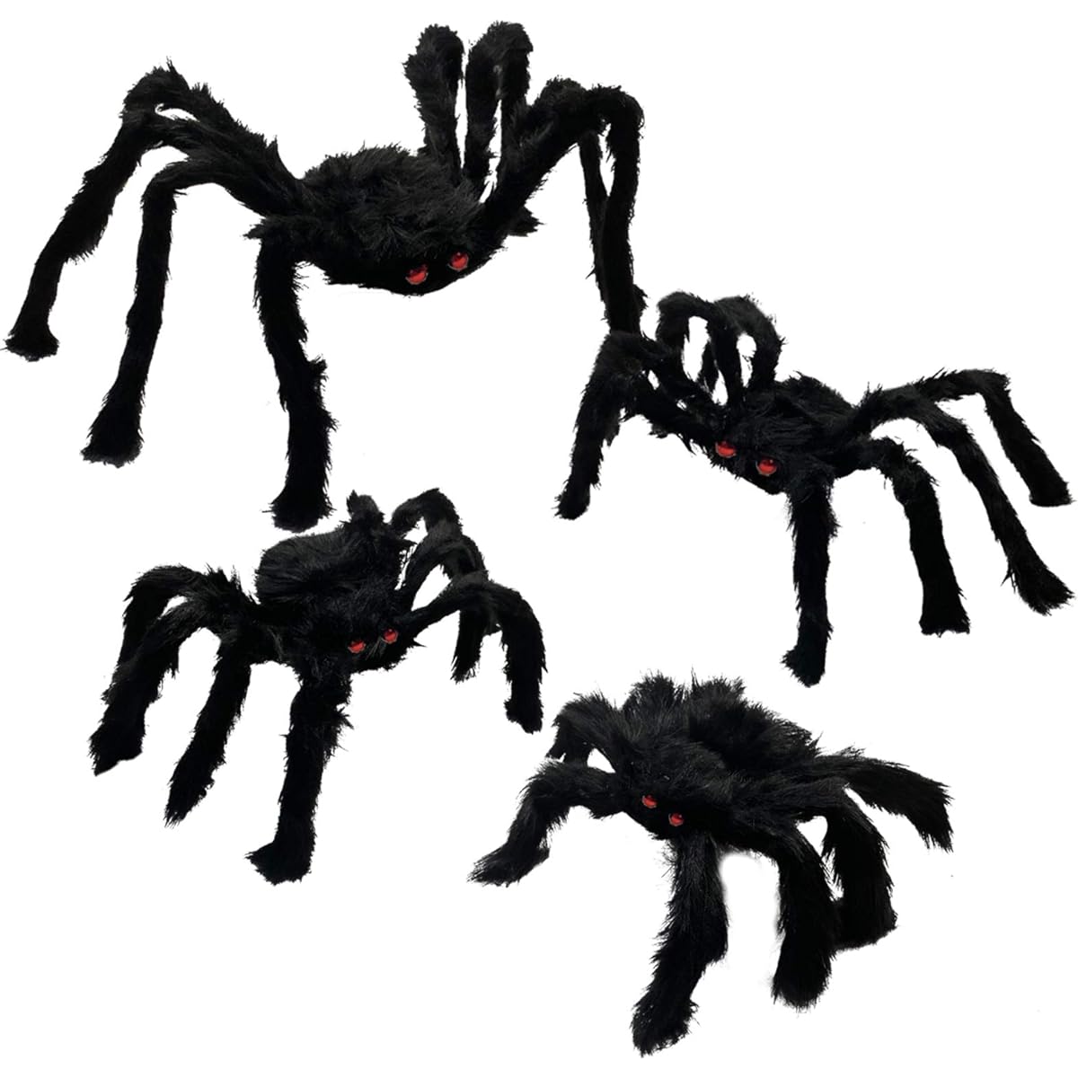 Anditoy 4 Pack Halloween Spiders Giant Fake Scary Hairy Spiders Halloween Decorations Outdoor Halloween Decor Indoor Yard Party Decorations