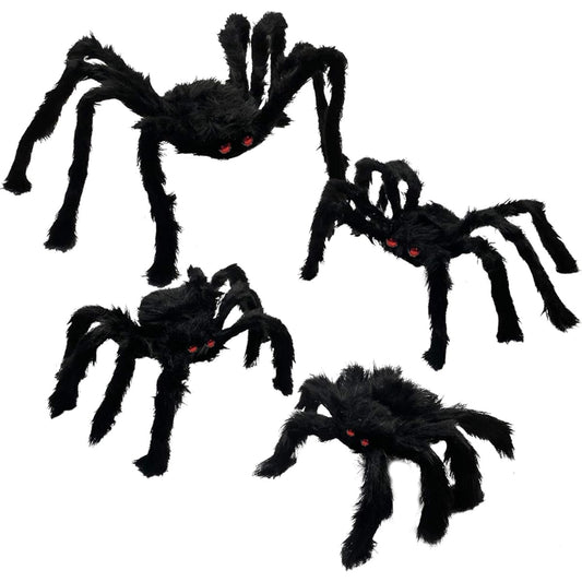 Anditoy 4 Pack Halloween Spiders Giant Fake Scary Hairy Spiders Halloween Decorations Outdoor Halloween Decor Indoor Yard Party Decorations