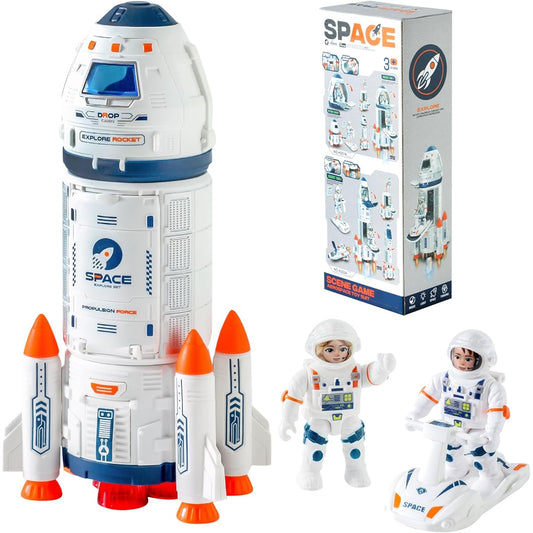 Wbzle Rocket Toy - Rocket Ship Toy with Astronaut Figure and Spray Effects, Openable Space Capsule Lights and Sounds - Space Exploration Space Knowledge Toy, Fun Space Gift