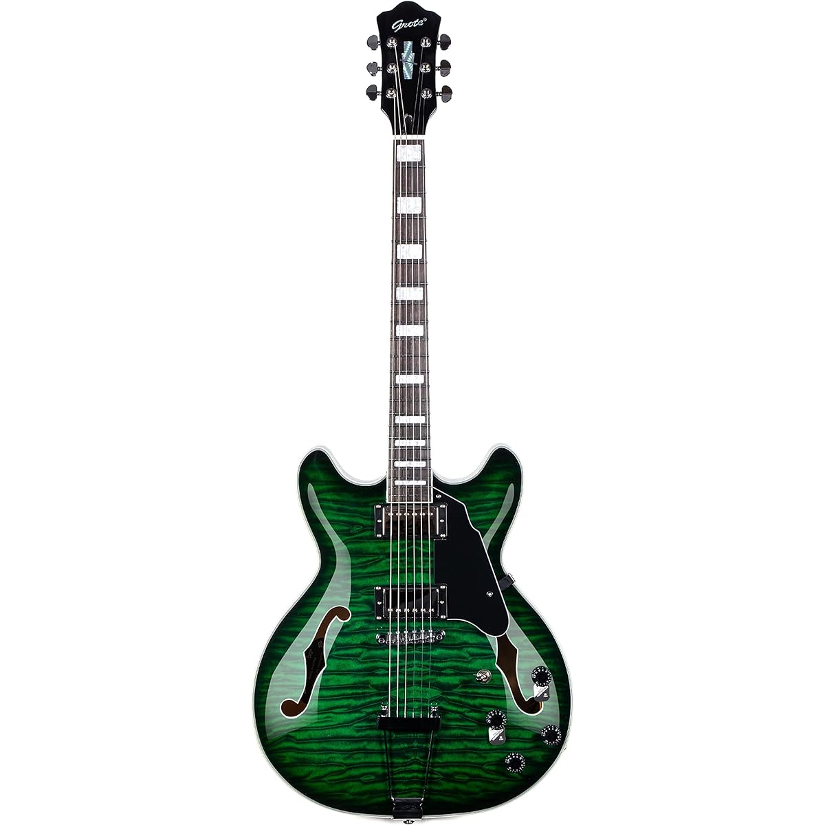 Grote Semi-Hollow Body Electric Guitar Thinline Arched Top Coil Splitting with Gig Bag GYS-35 (Green)
