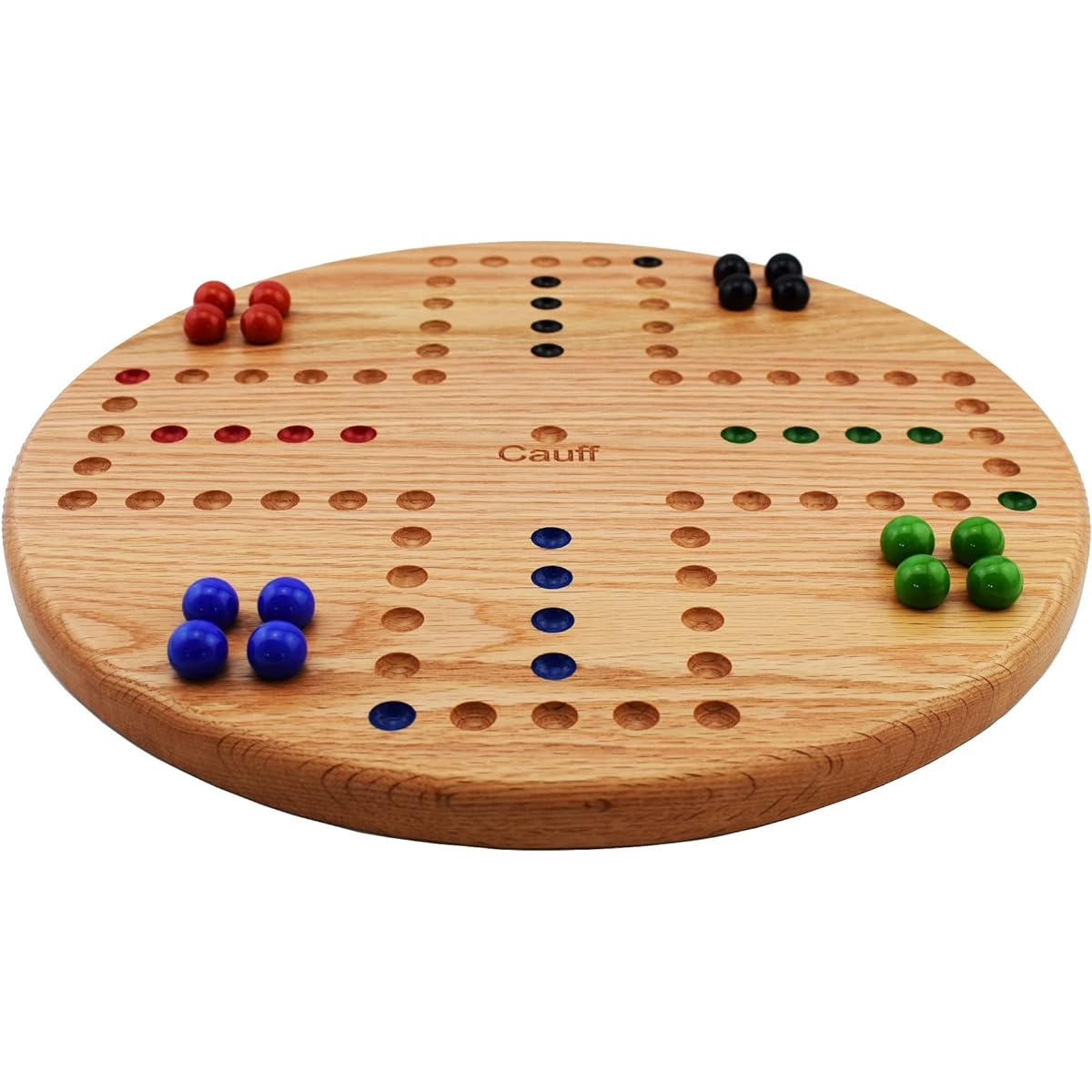 Marbles Board Game Solid Oak 4 Player Hand Painted Holes (17.5 inches)