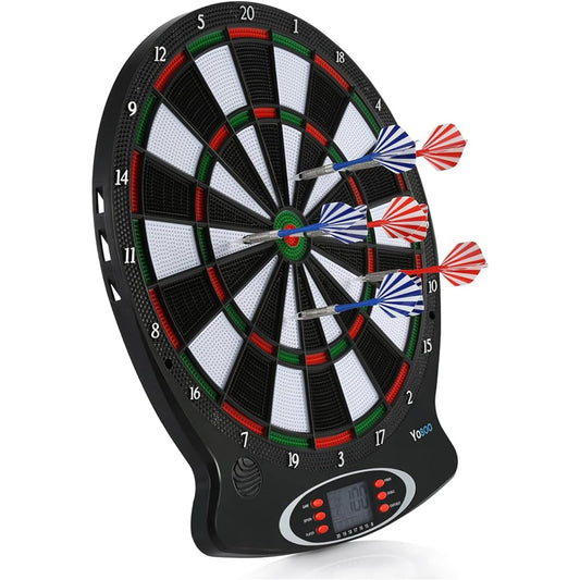 Electronic Dartboard 15" Soft Tip Motorized Dartboard with Digital Scoreboard Auto Scoring LCD Display (6 Darts Included)