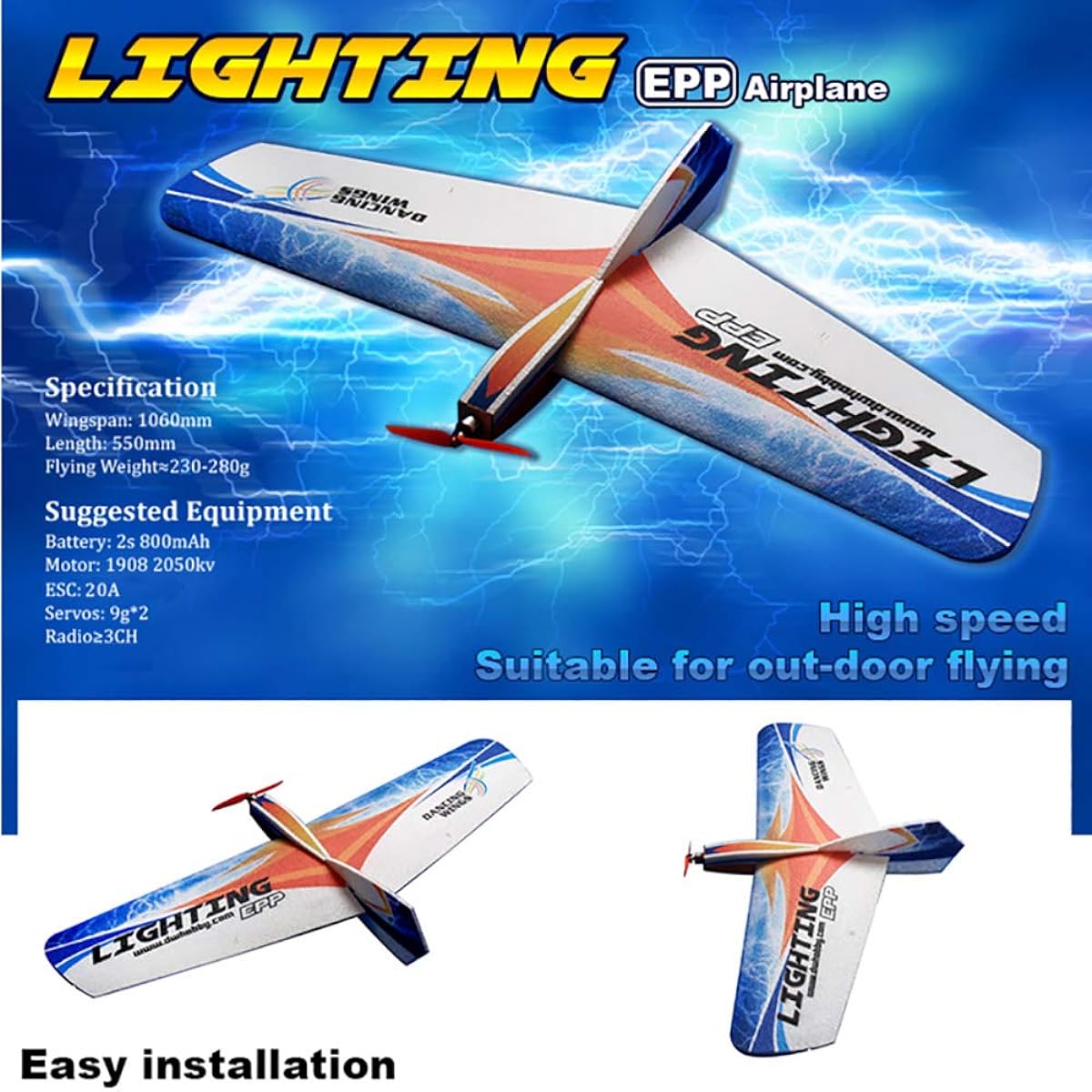 Xtahdge Dancing Wings Hobby E1101 Lighting 1060mm Wingspan EPP Flying Wing RC Airplane Training Kit