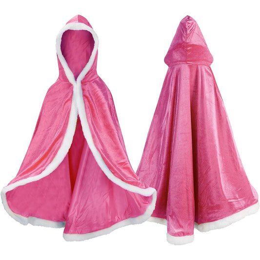 [Proumhang] Cape Princess Cape Hoodie Costume Halloween Costume Girls Cape Fits Kids Ages 2-12 Rose Red 130