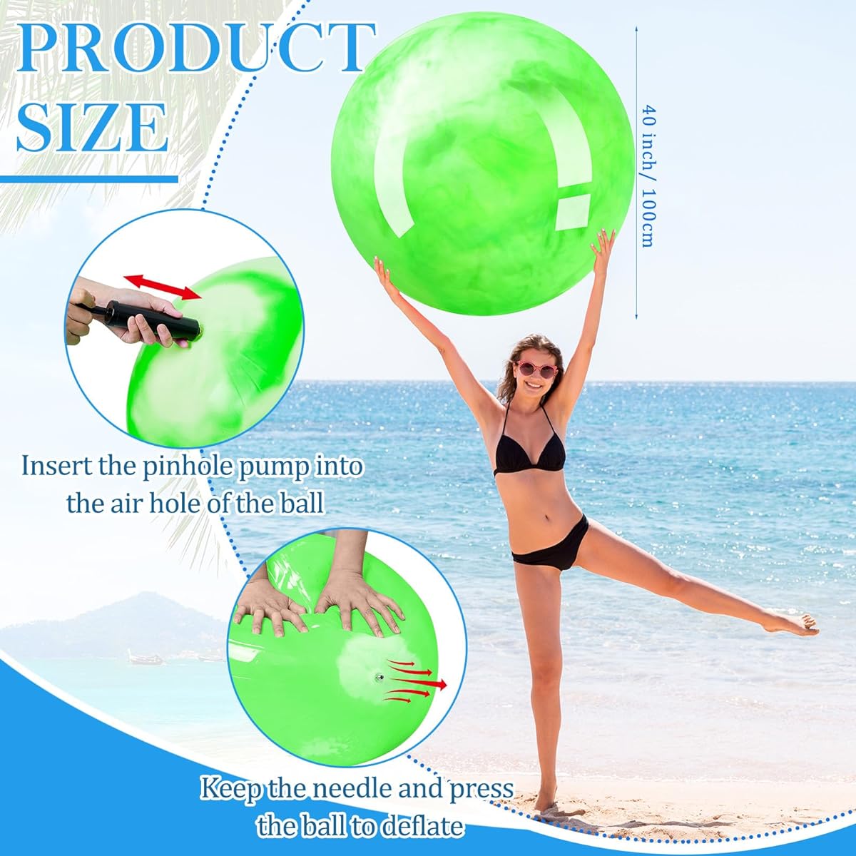 Meooeck 4pcs Inflatable Marble Big Bouncy Ball Big Rubber Ball Giant Inflatable Ball Inflatable Kickball Giant Beach Ball for Kids and Adults