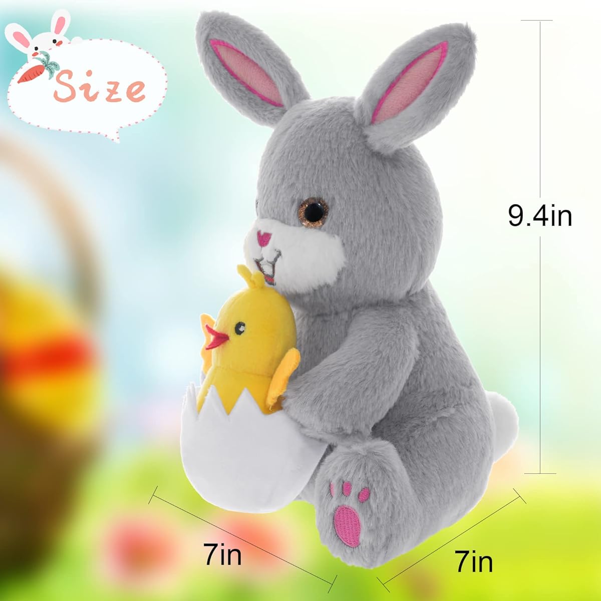 Onory Easter Bunny Stuffed Animal Rabbit 10 Inch Stuffed Egg Chick Cuddle Washable Girls Kids Baby Boys (Gray)