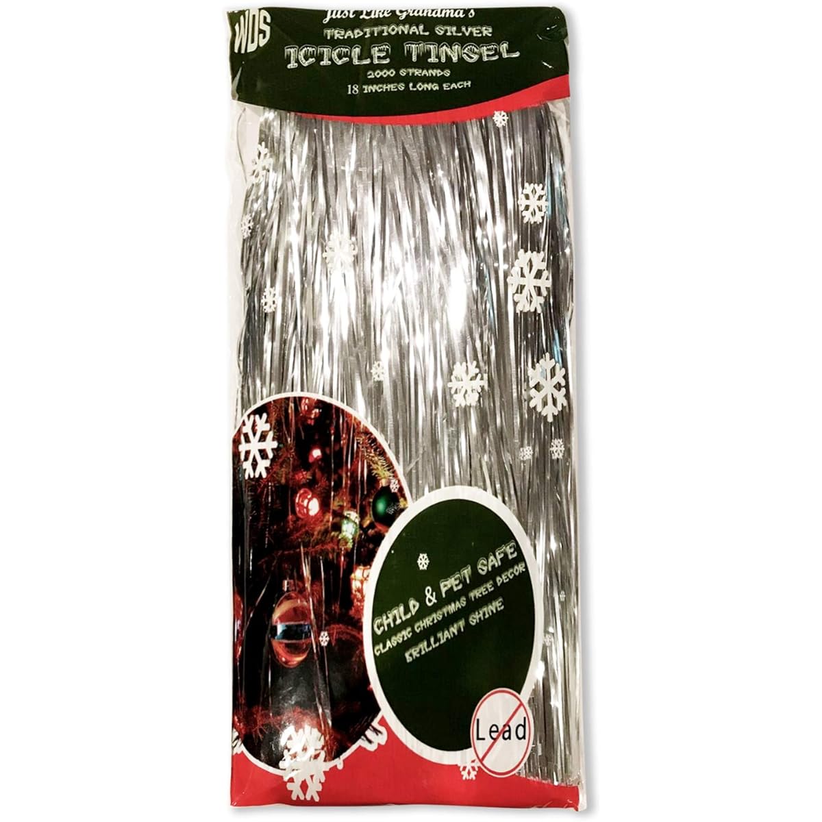 Premium Icicle Tinsel Garland for Christmas Trees - 2000 Old Fashion Shiny Mylar Twine - Each Strand 18" Long - Safe for Kids and Pets (Lead Free) - Ornaments and Christmas Decorations (Silver)