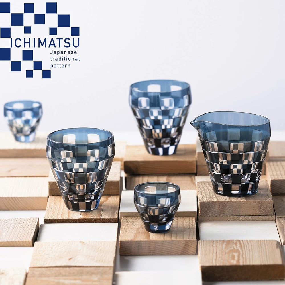 Adelia Sake Pair Set Checkered 60ml [ICHIMATSU/Choko/Ochoko/Sake Glass] Present in Cosmetic Box Birthday Gift HS-578