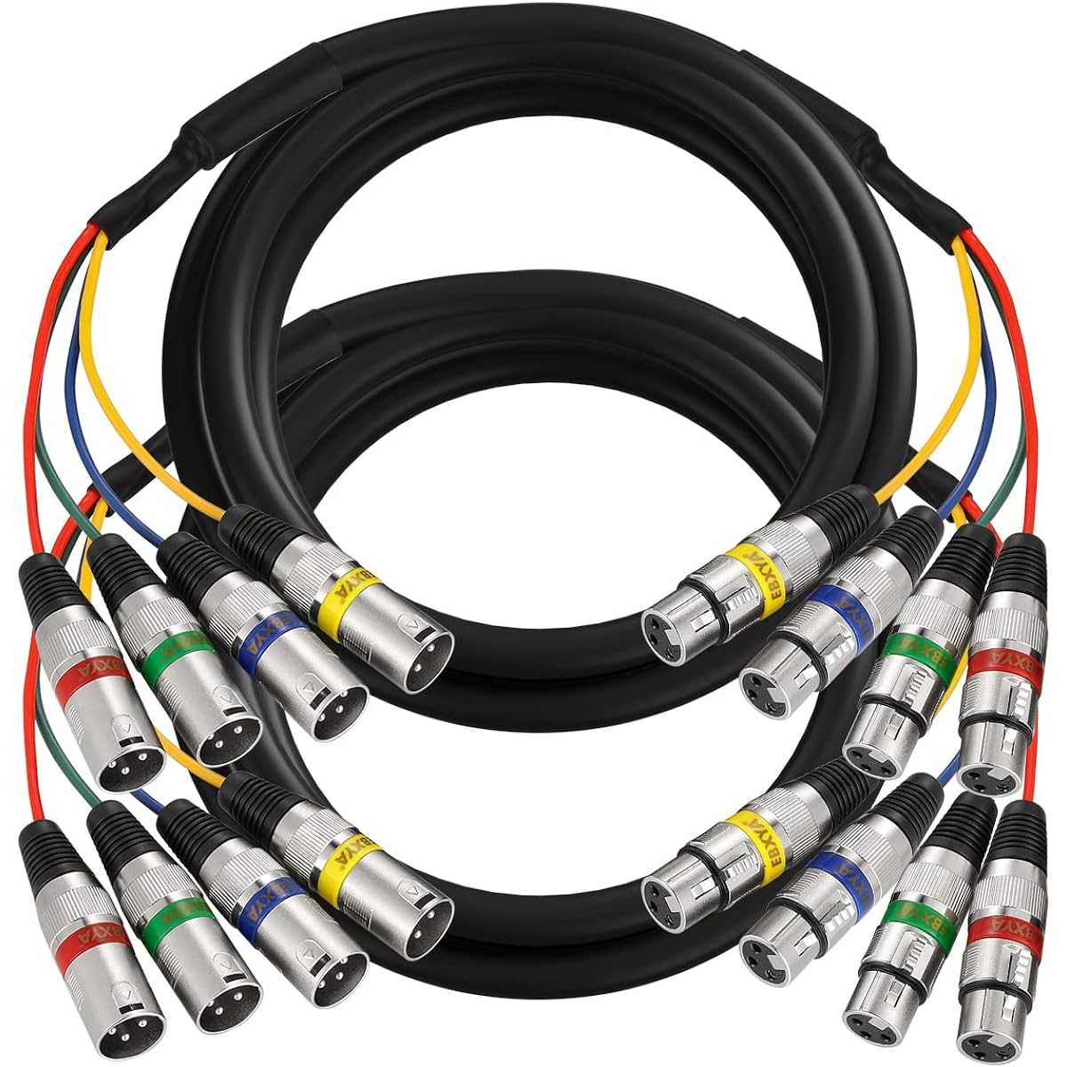 EBXYA 15Ft XLR Snake Cables - 4 Colored 4 Channel Microphone Cable Patch Speaker Cable 3-Pin XLR Male to Female, 2 Pack
