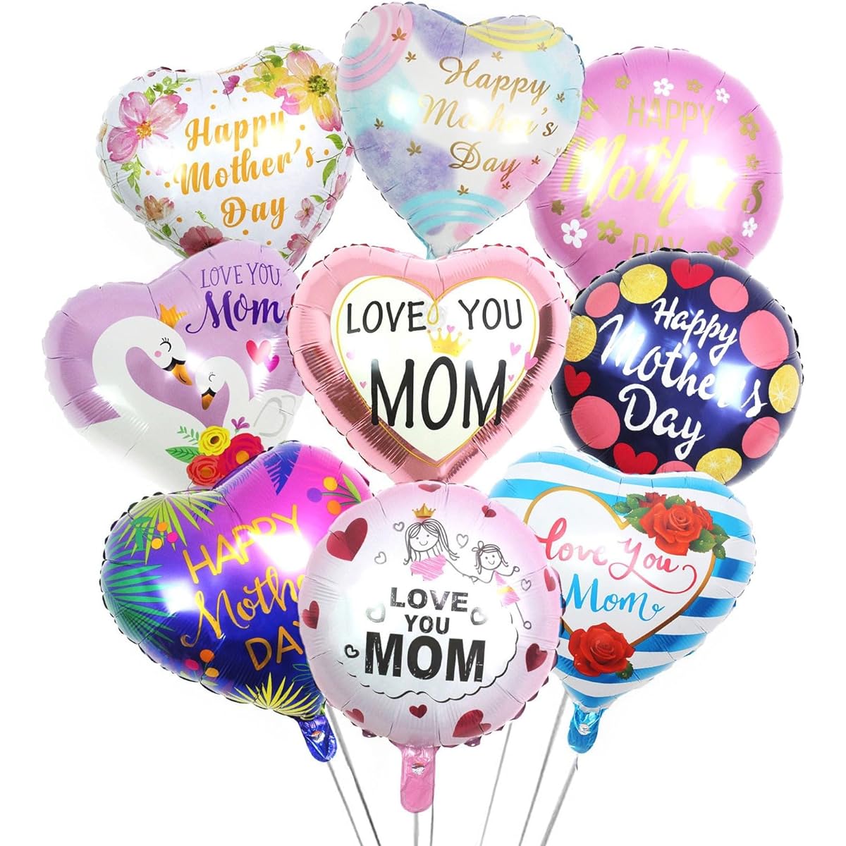 MJartoria 9PCS 45.72cm Mother's Day Balloon, Mother's Day Aluminum Foil Balloon, Heart Balloon Decoration Supplies Party Birthday