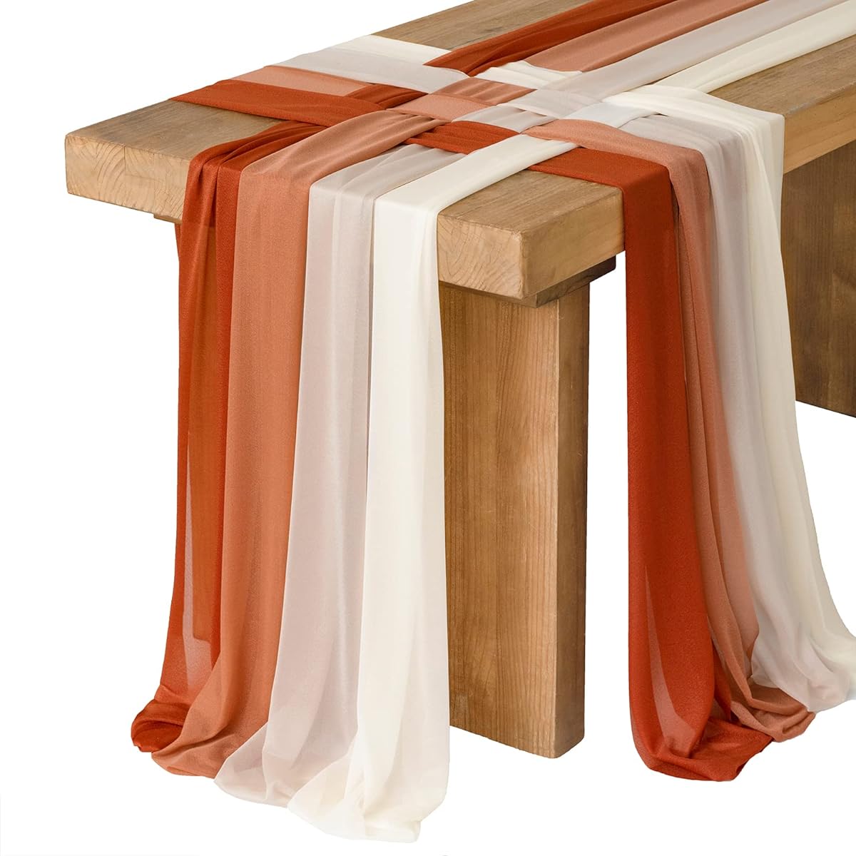 Ling's Moment 10' Wedding Woven Burnt Orange Table Runner with Silver Sparkle for Fall Sweetheart Tables (Set of 8, Terracotta Shades)
