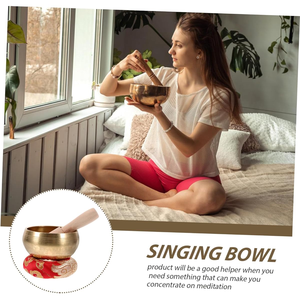 VICASKY Set of 4 Buddhist Singing Bowls Healing Healing Yogi Singing Bowl Yoga Relx Yoga Music Bowl Tibetan Singing Bowl Cushion Ne