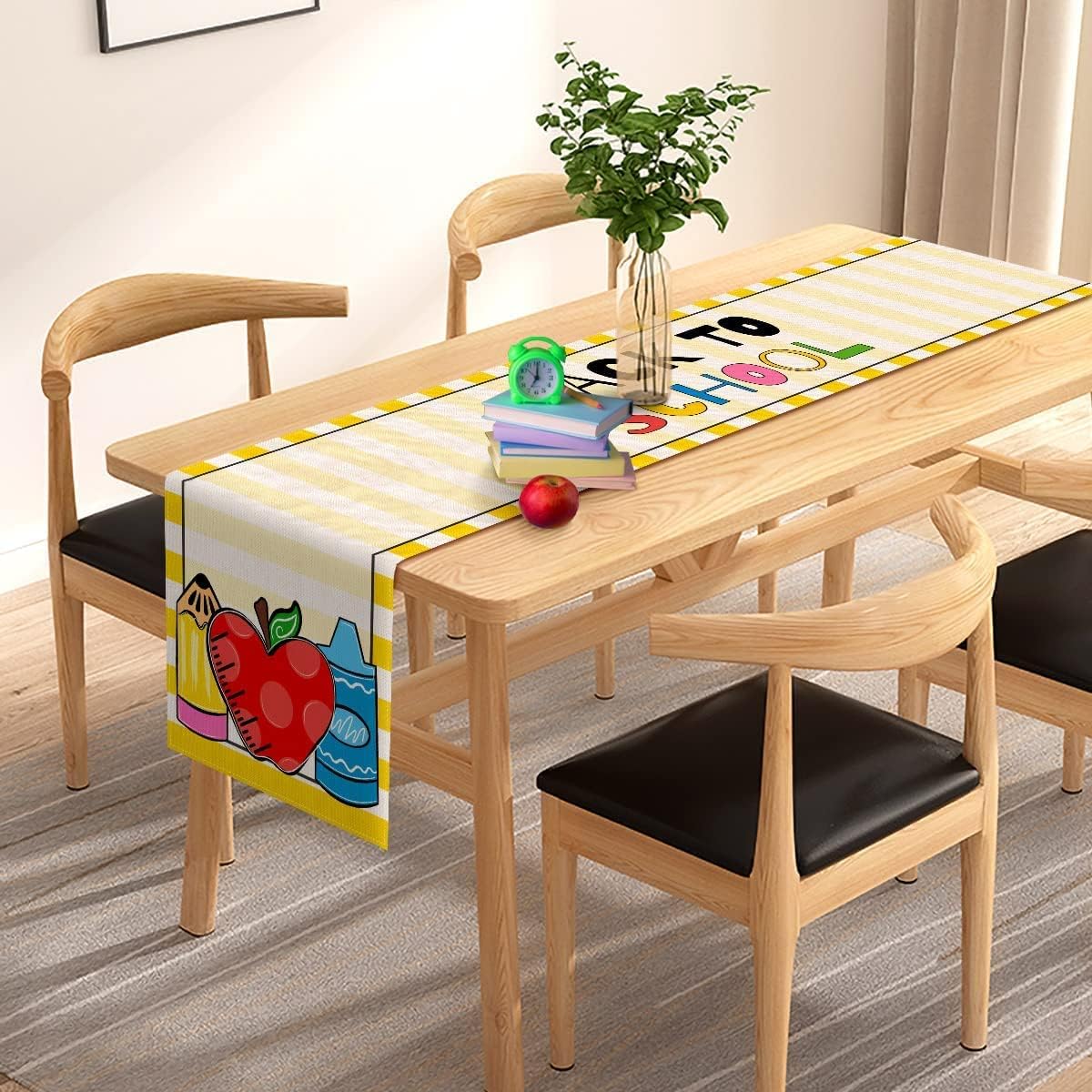 Pudodo Back to School Table Runner Apple First Semester Kids Students Classroom Party Dining Room Home Decorations (13" x 108")