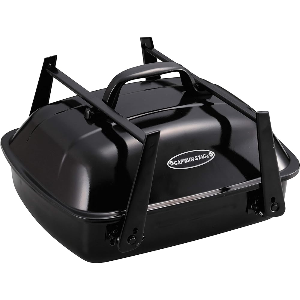 CAPTAIN STAG BBQ Stove Grill Oven Bonfire Stand BBQ Smoke Oven Grill Mini with Lid Black UG-61