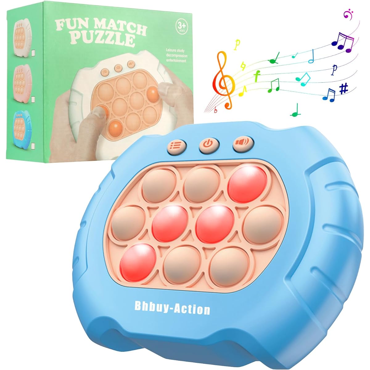 Rapid Push Puzzle Game Handheld Game for Kids 3-12 4 Modes Pop Quick Push Game Fidget Light Up Squeeze Sensory Toy Stress Relief Party Favorite Puzzle Game for Kids Teens Adults (Blue)