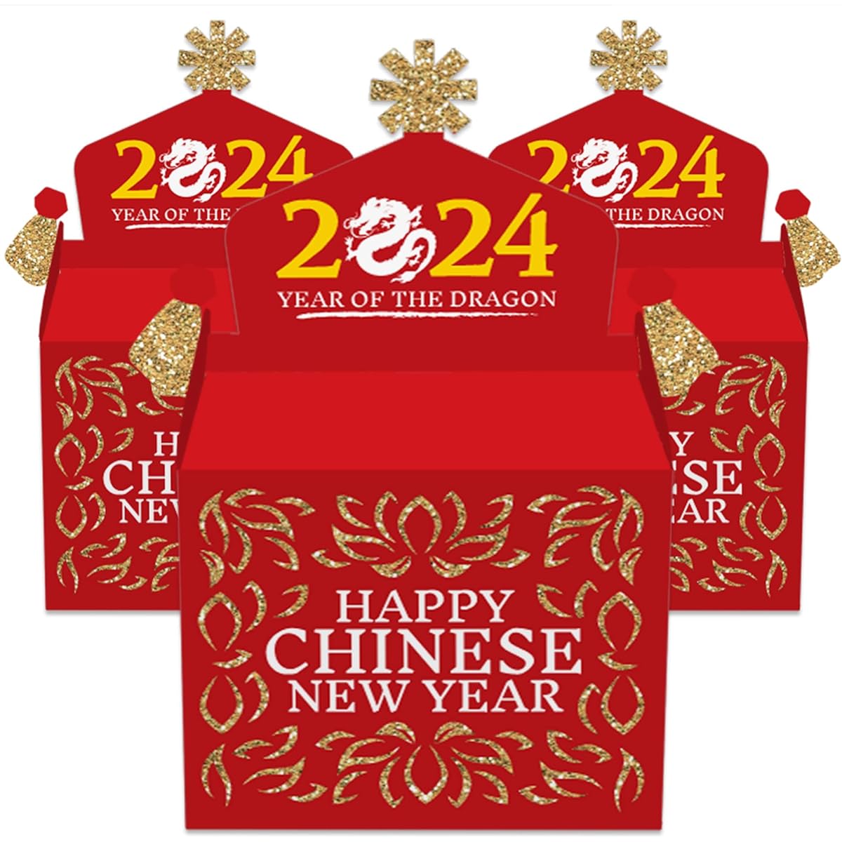 Big Dot of Happiness Chinese New Year - Treat Boxes Party Favors - 2020 Year of the Rat Party Goodie Bags - Set of 12