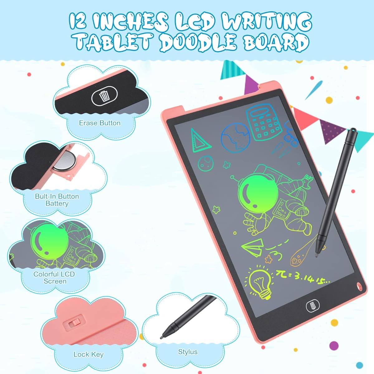 8 Pieces LCD Drawing Tablet 12 Inch Graffiti Board Writing Pad Electronic Drawing Pad Colorful Drawing Tablet Colorful Screen Doodle Learning Board for Travel/Education/Birthday Gift (Simple)