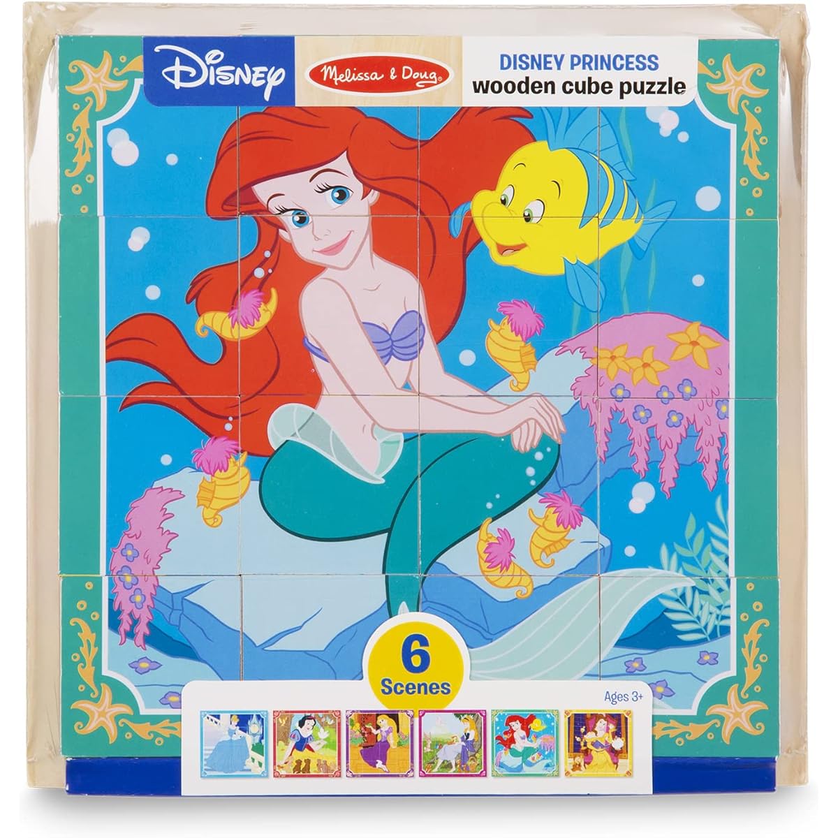 Melissa & Doug Disney Princess Wooden Cube Puzzle with Storage Tray - 6 Puzzles in 1