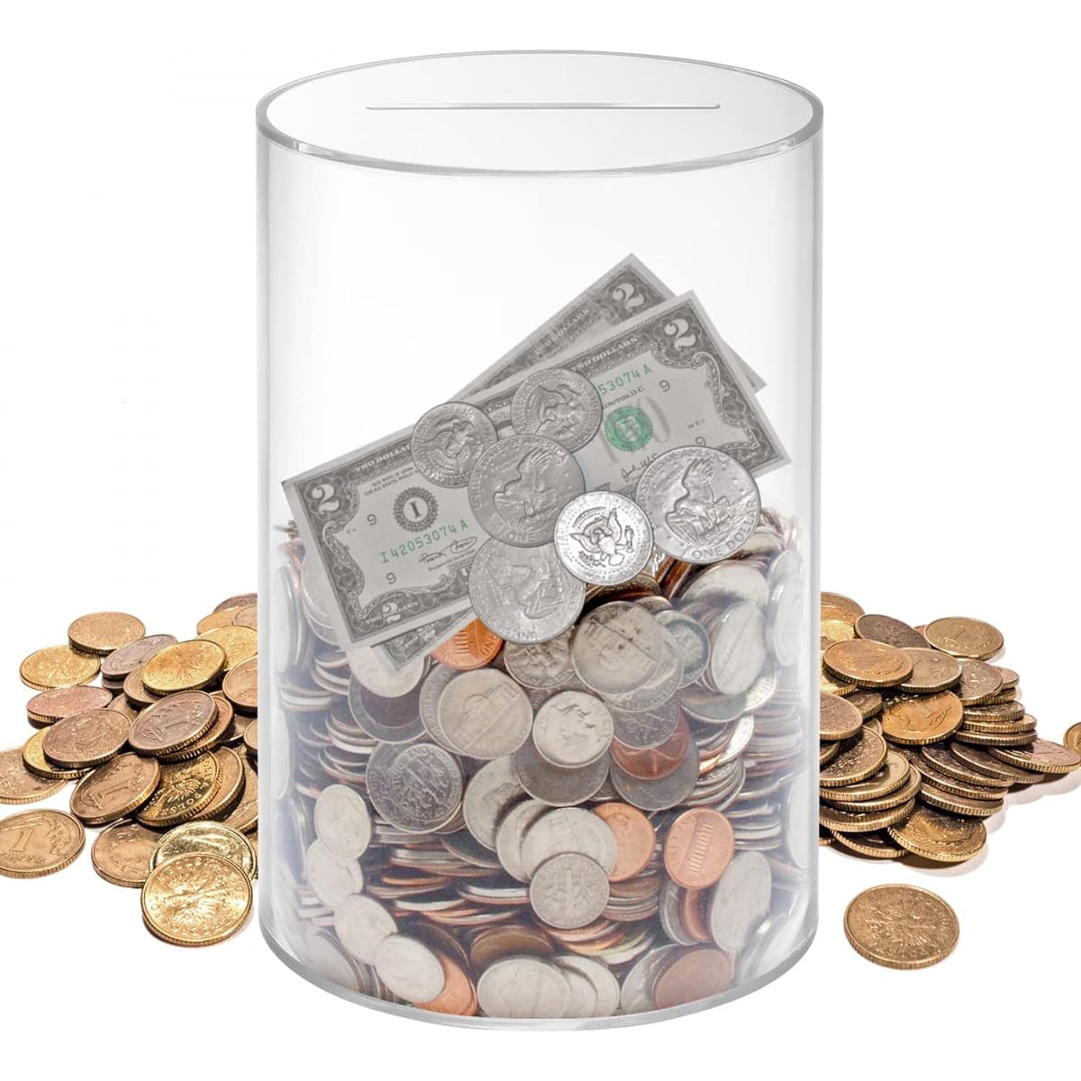 TTEDMO Clear Piggy Bank, Unopenable Piggy Bank, Unbreakable Piggy Bank, Money Box, Acrylic Piggy Bank, Clear Piggy Bank for Adults (Cylinder)