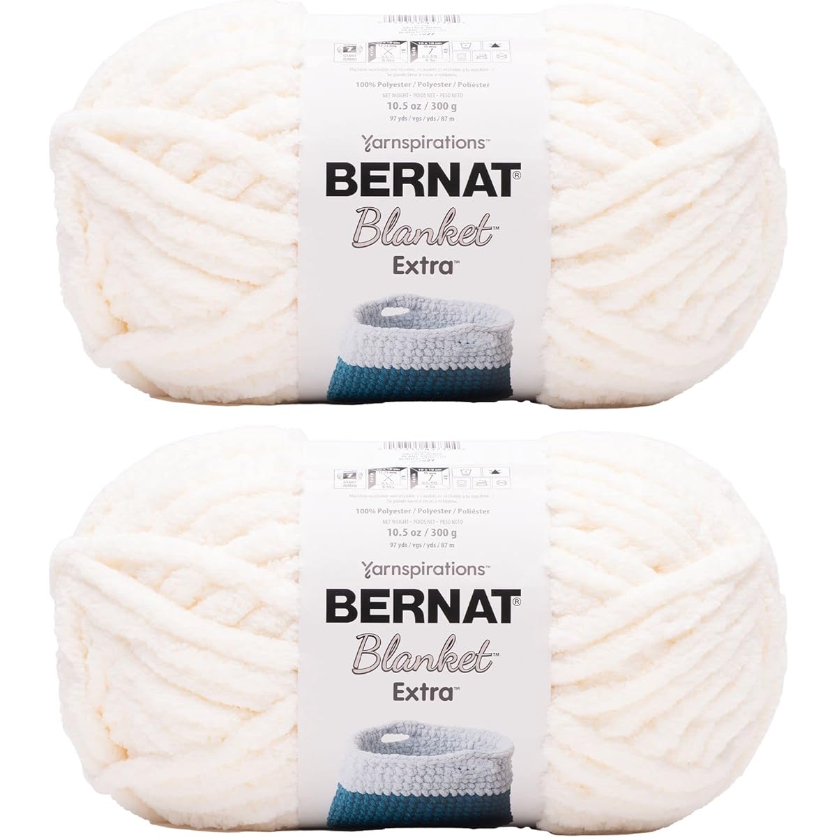 Bernat Blanket Extra Vintage White Yarn - 300g/10.5oz 2 Pack - Polyester - 7 Jumbo - Knitting/Crochet