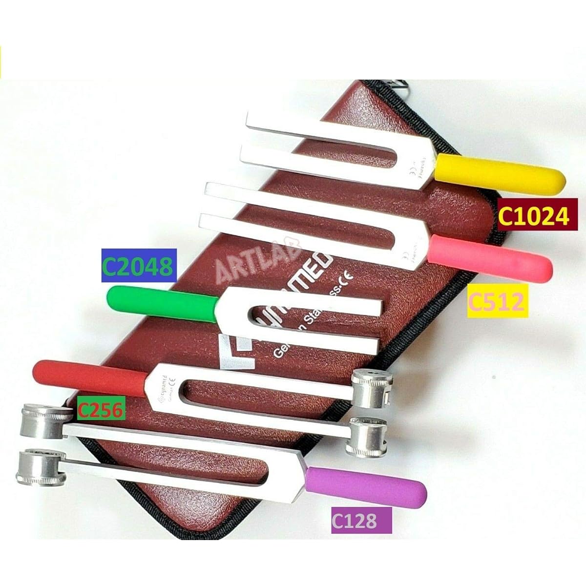 Premium Tuning Fork 5 Piece Set - Color C2048 + C1024 + C512 + C256 + C128 Medical Diagnostic Neurology (Name)