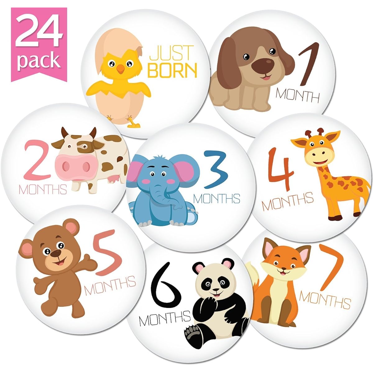 4 Premium Baby Monthly Stickers By KiddosArt. 1 Happy Animal Sticker Per Month of Your Baby's First Year Growth and Holidays. Month Sticker for Baby, Boy or Girl. Milestone Onesie Stickers by KiddosArt