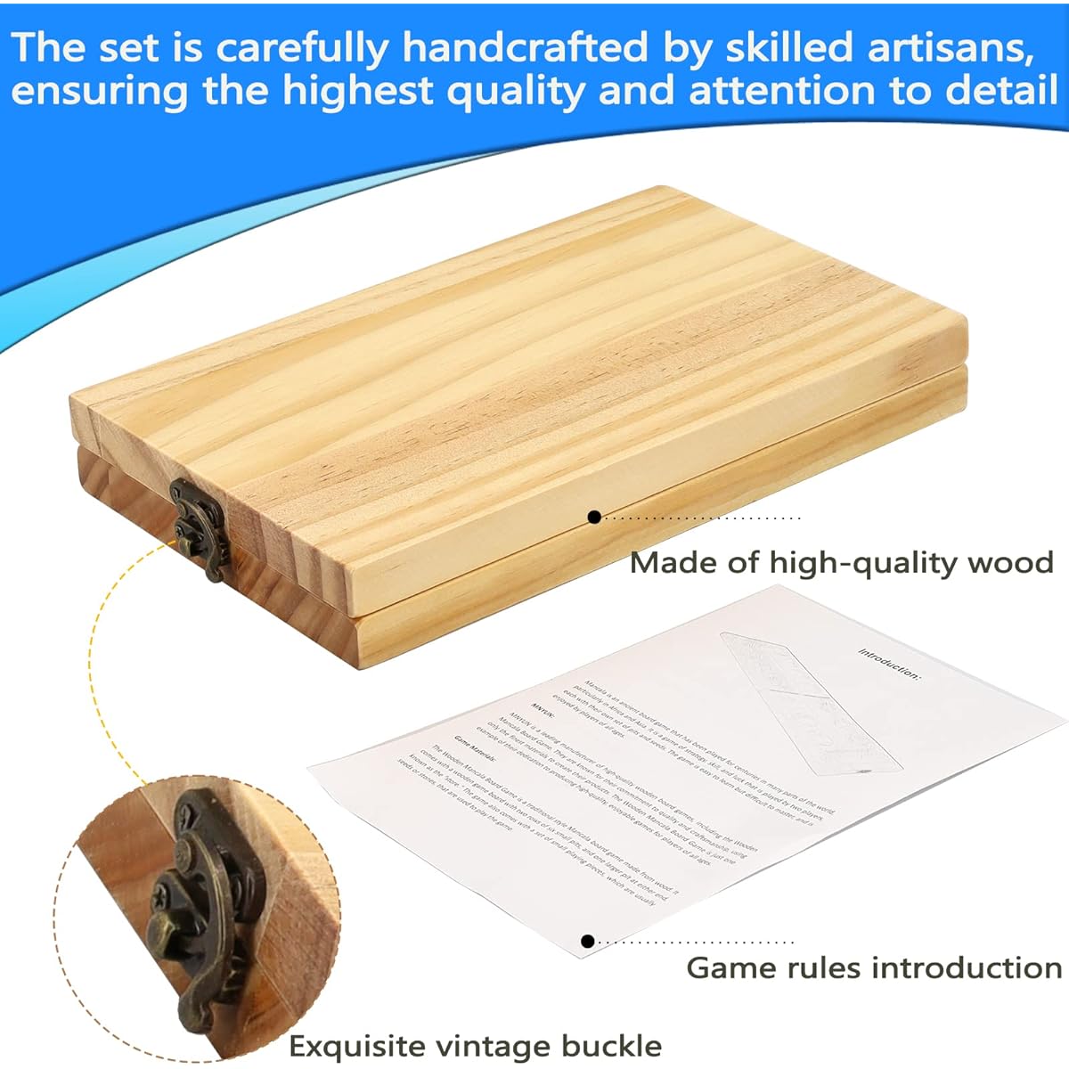 Wooden Mancala Board Game Set – Portable and educational 2-player strategy game for family fun and relaxation