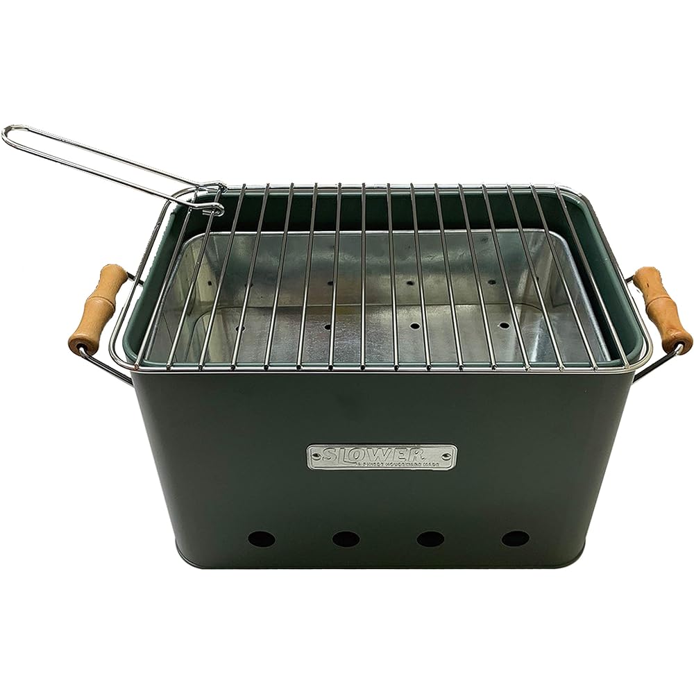 SLOWER BBQ Stove Tabletop Bonfire Stand Compact Type OLIVE (L) For 2 to 4 People BBQ STOVE Alta Portable Grill SLW198