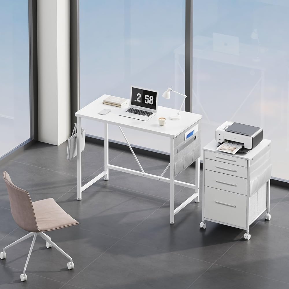 YeTom Desk, PC Desk, Study Desk, Box, Width 80cm, Computer Desk, Study Desk with Storage Bag, Small, Book Box, Compact Desk, Mini Desk, Work Desk, Home, Easy to Assemble, Tele, White